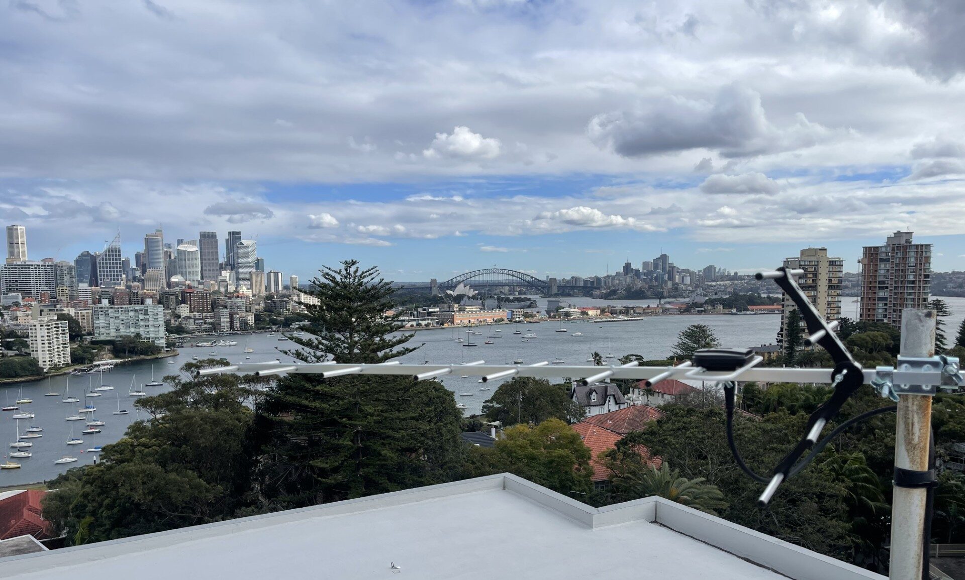 "Professional digital TV antenna installation on a Sydney home rooftop, providing free high-definition channels and long-term cost savings on entertainment."